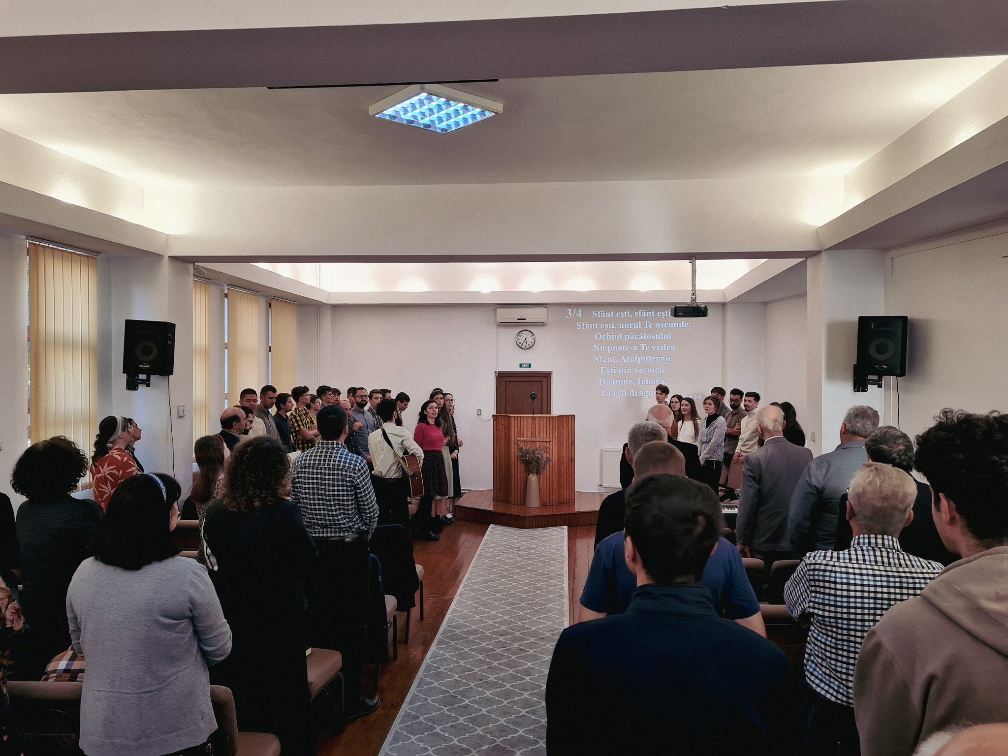 Church interior with warm sunlight